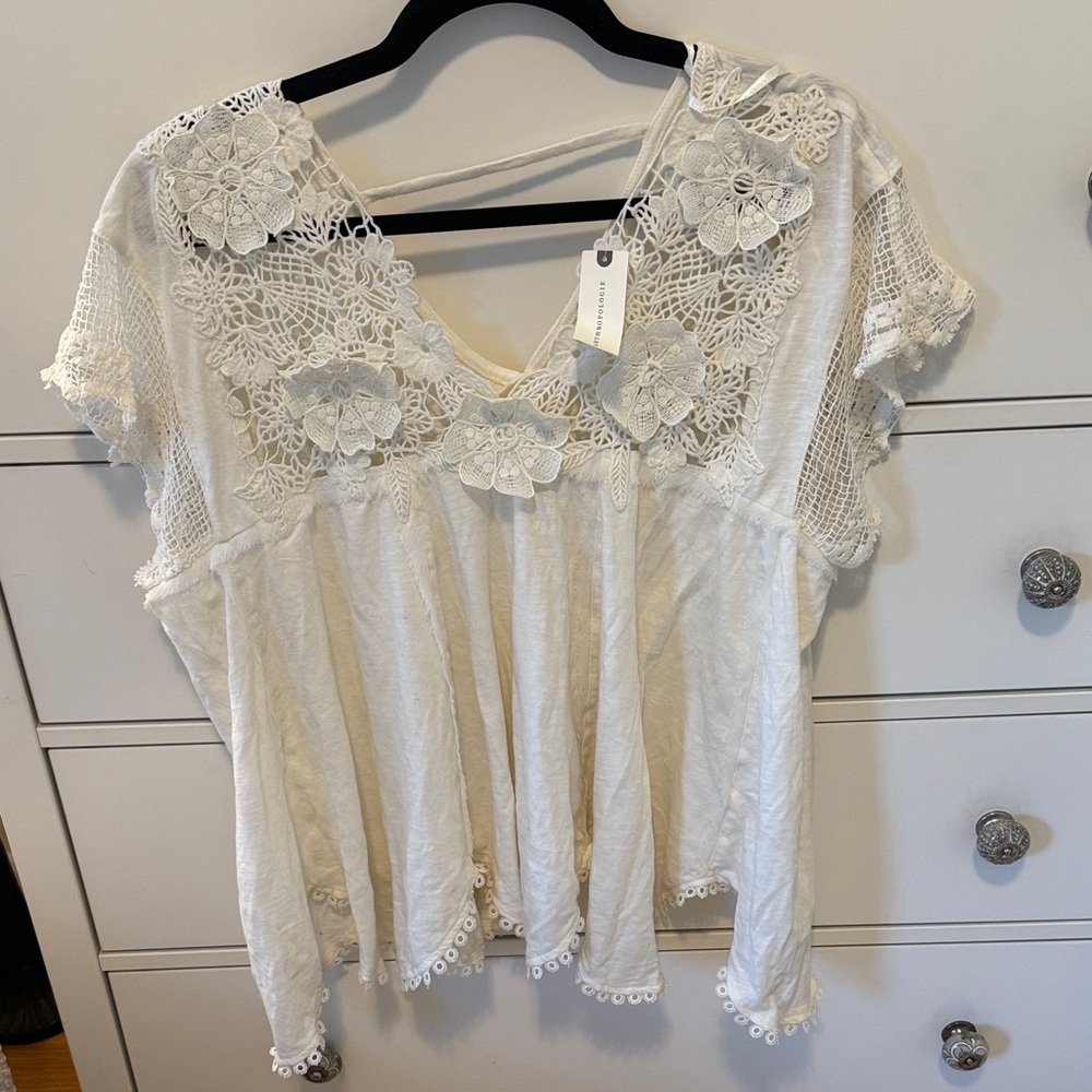 Anthropologie Cream Floral Lace Blouse